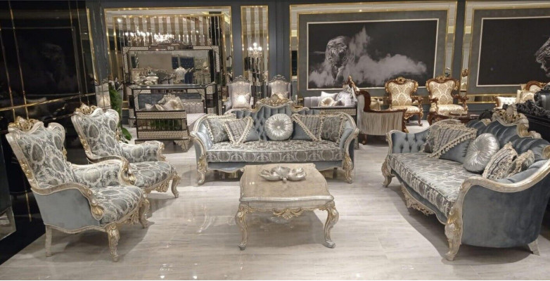 Sedadlová sestava 3+3+1+1 se stolečkem luxusní sedací souprava Křeslo Sedací soupravy látka Set 5 kusů.