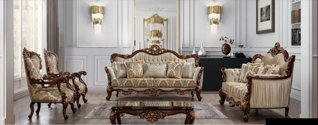 Skupina sestavu 5 kusů sedací soupravy 3+3+1+1 křeslo kavový stůl pohovka pohovky látka