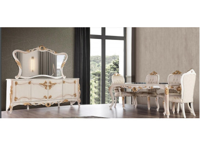 Garnitura Set 7 kusů Jídelna Jídelní stůl Židle Kredence Zrcadlo Jídelní židle Stoly