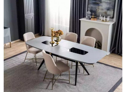 Moderní, určitě krásný stůl se židlemi v šedých a béžových tónech