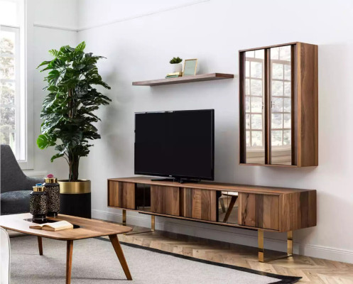 Lowboard rtv Schrank Tisch Wohnzimmer Holz Modern Wohnwand Möbel 5tlg