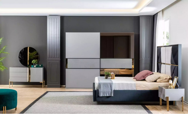Šatní skříň Šatník Ložnice Šedé Dřevo Moderní Design šatní skříň