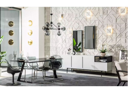 Design jídelna 6x jídelní židle křeslo Kompletní jídelní sestava 9 kusů