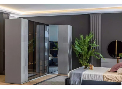 Rohová skříň šatní skříň Luxus dřevo Design nábytek ložnice šedá