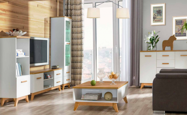 Wohnwand Wohnzimmer-Set Vitrine Lowboard Wandregal TV Tisch 5 tlgs Životní zeď Obývací sada Vitrína Nízký stolek Police televizoru Stůl 5 kusů