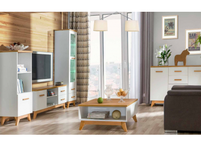 Wohnwand Wohnzimmer-Set Vitrine Lowboard Wandregal TV Tisch 5 tlgs Životní zeď Obývací sada Vitrína Nízký stolek Police televizoru Stůl 5 kusů