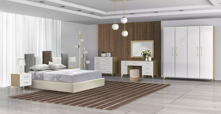 Ložnice Sada Postel 2x Noční stolek Komoda 7ks Design Luxus