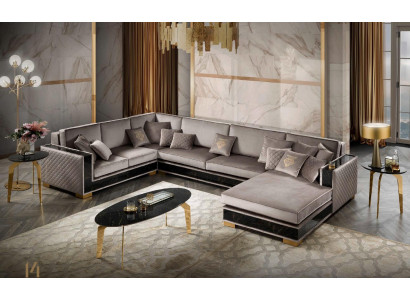 Ecksofa ve tvaru U, pohovka, design čalouněný textilní sedací nábytek obývací kout