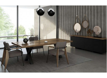 Jídelní set nábytku jídelní stůl židle komoda ořech přírodní - matný antracit