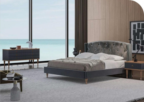 Moderní ložnice Chesterfield set Designová manželská postel Noční stolky