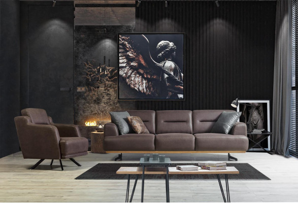 Sofa 3 sitzer + křeslo obývací pokoj kůže nábytek luxusní set
