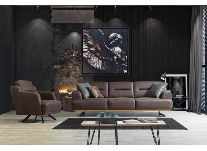 Sofa 3 sitzer + křeslo obývací pokoj kůže nábytek luxusní set