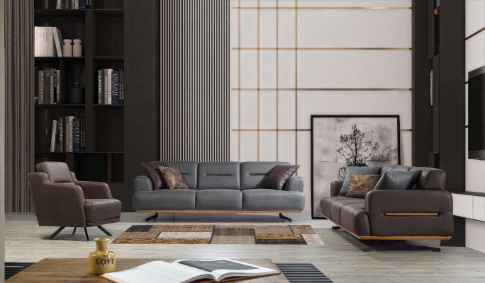 Sofa 3 sitzer + křeslo obývací pokoj kůže nábytek luxusní set