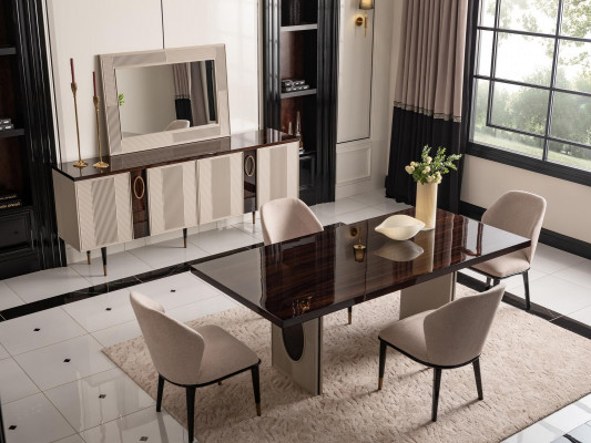 Luxus Jídelní pokoj Sada jídelního stolu s židlemi Beige 9 dílná dřevěná