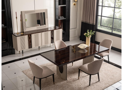 Luxus Jídelní pokoj Sada jídelního stolu s židlemi Beige 9 dílná dřevěná