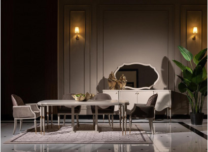 Jídelní set jídelní kout jídelní stůl židle 9dílná jídelna béžové dřevo kredenc