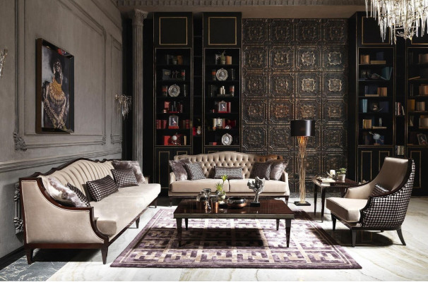 Sedačka čtyřmístná, třímístná, křeslo šedá látková pohovka, čalouněná sedací souprava