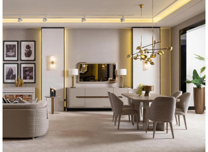 Jídelní souprava, jídelní kout, jídelní stůl, židle, sada 9 kusů, béžová jídelní skupina