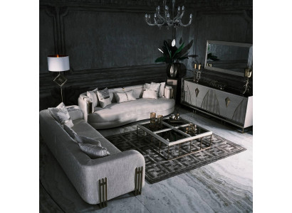 Obývací pokoj Kompletní sada sedací soupravy Třísedadlová látková pohovka 6dílná Velká