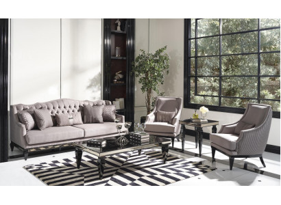 Sofa set s 3 konferenčními stolky šedý nábytek skládající se z 5 kusů - třímiestná sedací souprava