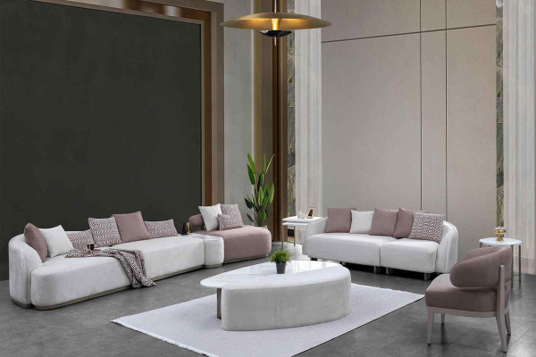 Sofa set Velký gauč Třísedadlová pohovka Pohovka potahová látka Růžová Čtyřdílná sada
