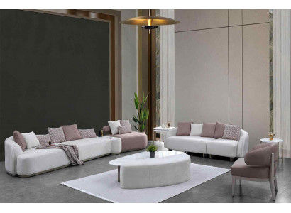 Sofa set Velký gauč Třísedadlová pohovka Pohovka potahová látka Růžová Čtyřdílná sada