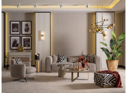 Sofa set čtyřmístná sedací souprava potažená látkou, šedé barvy, 6 kusů
