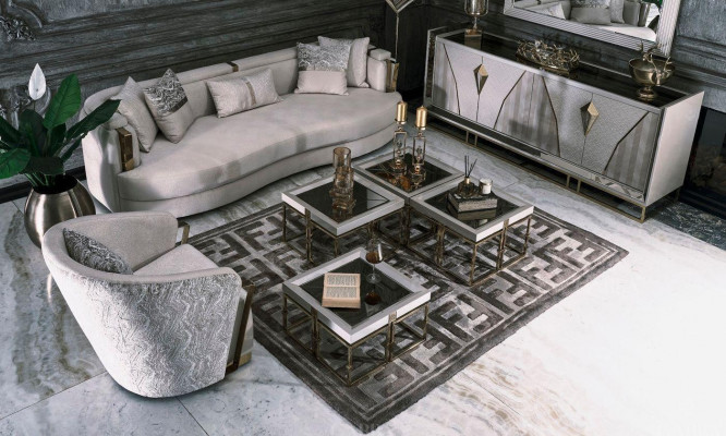 Souprava ložnice manželská postel postel noční stolky set 3-dílný béžový látkový