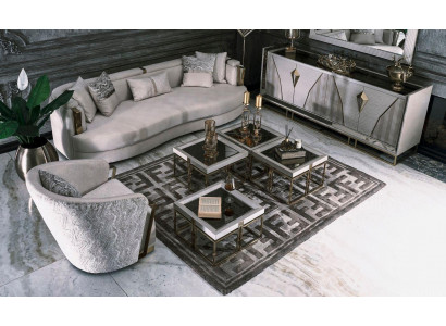 Souprava ložnice manželská postel postel noční stolky set 3-dílný béžový látkový