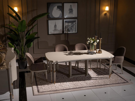 Jídelní skupina jídelní kout jídelní stůl židle sada 7 kusů jídelna béžová dřevo design.