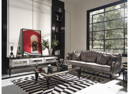 Sofa set 4-místná látková pohovka stůl k obývacímu pokoji šedý TV stojan set 3ks