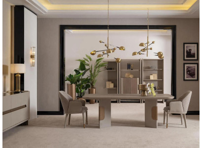 Jídelní skupina, sestava jídelního pokoje, jídelní kout, jídelní stůl, židle, sada 7 kusů, béžová.