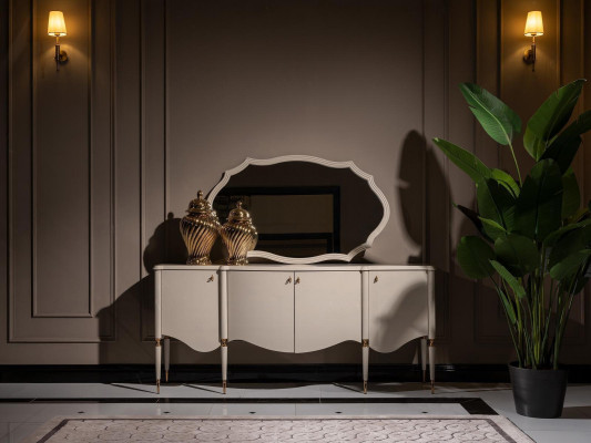 Obývací sestava 4 kusy Konferenční stůl Komoda Zrcadlo Beige