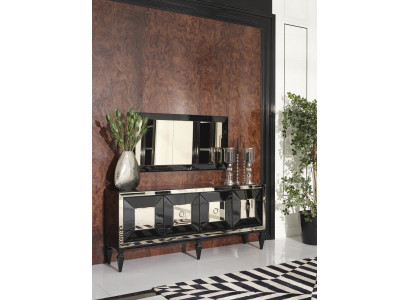 Kompletní komoda, bufet, skříň, zrcadlo, černé dřevo, luxusní.