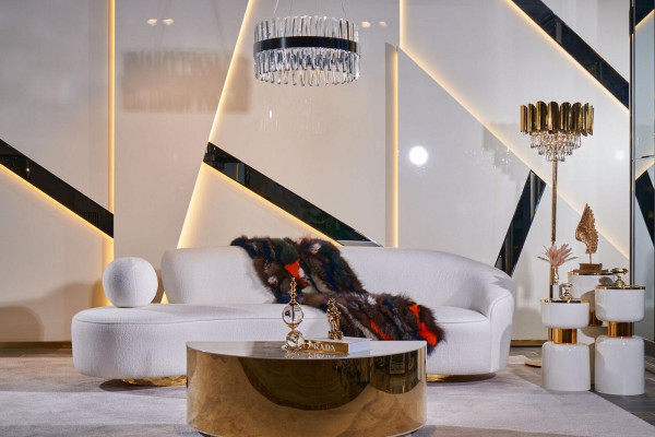Luxusní bílý obývací pokojový set 3-místná sedací souprava Kulatý konferenční stolek