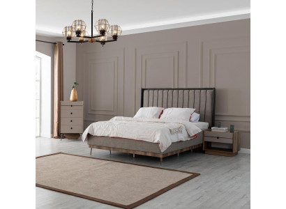 Šedá ložnice Postel Designer Dřevěný rám Luxusní textilní postele Postele