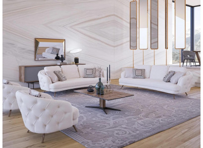Moderní design nábytku Čalouněný nábytek Tříosobová pohovka Luxusní 2x křeslo Konferenční stolek