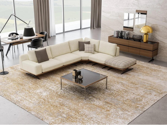 Obývací pokoj Luxus set rohová sedací souprava L- tvaru, moderní design nábytku, moderní stůl