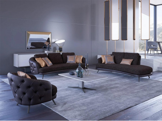 Obývací pokoj Moderní Kompletní Chesterfield 2x Pohovka třímístná Relax Nový Křeslo