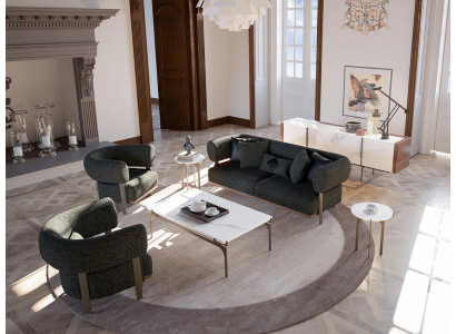 Sofa set černý nábytek Pohovka dvoumístná 2x křeslo Luxusní obývací pokoj
