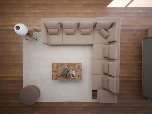 Luxusní designová kompletní sedací souprava rohového tvaru z masivního dřeva, nový konferenční stolek
