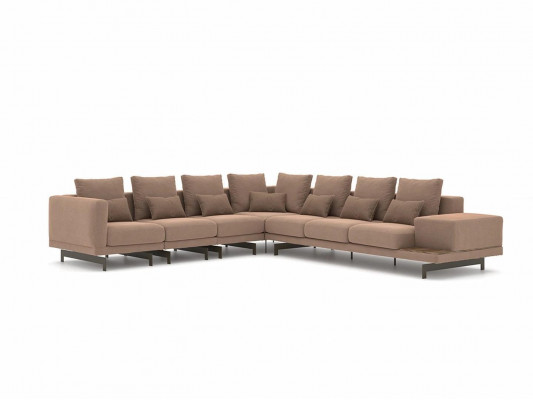 Luxusní designová kompletní sedací souprava rohového tvaru z masivního dřeva, nový konferenční stolek