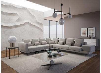 Designerová pohovka Rozkládací pohovka L-tvar Textilní čalounění Obytný pokoj Konferenční stolek