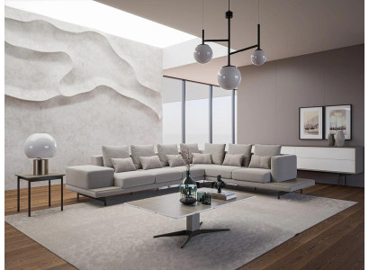 Polštářový nábytek Šedá Sofa Pohovka L-Tvar Design Rohová sedací souprava Nová Obývací pokoj Stolk.