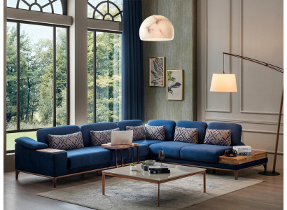 Rohová sedací souprava L tvaru designová pohovka čalouněná textilním materiálem moderní rohová souprava.
