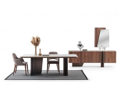 Jídelní místnost, 7dílná moderní sestava jídelního stolu, komoda, bufet, zrcadlo, židle