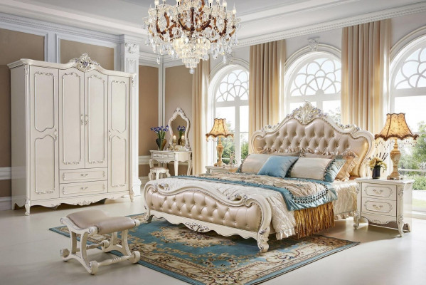 Postel Ložnice Set Luxus Barok Rokoko Postele 2x Noční stolek 3dílný Design Nový