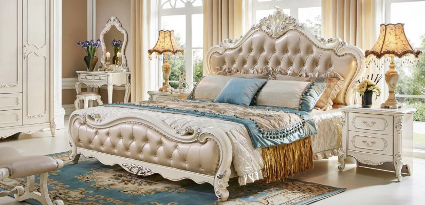 Postel Ložnice Set Luxus Barok Rokoko Postele 2x Noční stolek 3dílný Design Nový