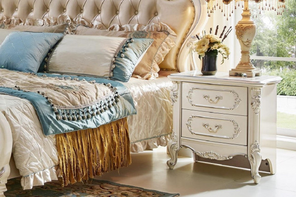 Postel Ložnice Set Luxus Barok Rokoko Postele 2x Noční stolek 3dílný Design Nový