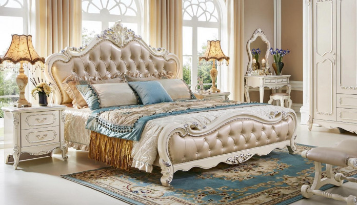 Postel Ložnice Set Luxus Barok Rokoko Postele 2x Noční stolek 3dílný Design Nový